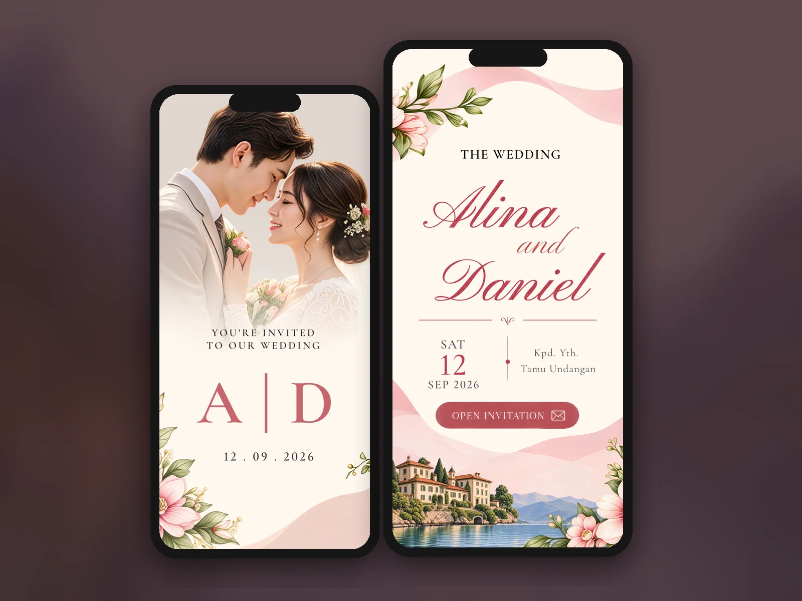 Tampilan template modern Romantic Blush